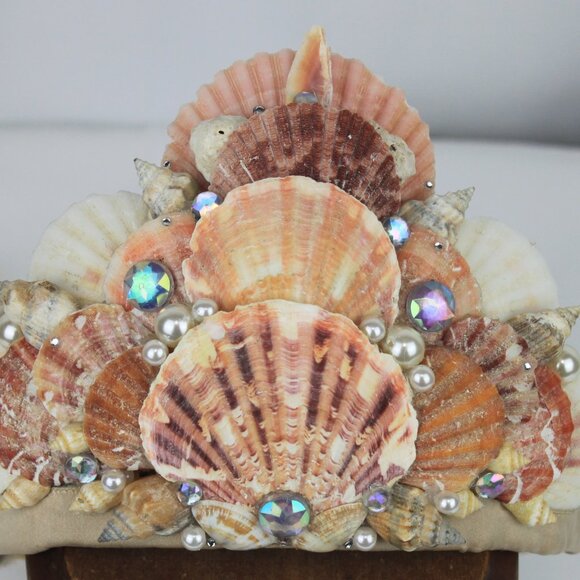 Mermaid Seashell Pearl Crown with Ties Handcrafted main image 14